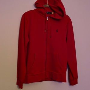 Polo Ralph Lauren Mens M Full Zip Up Hoodie Thermal Fleece Red Blue FLAWS